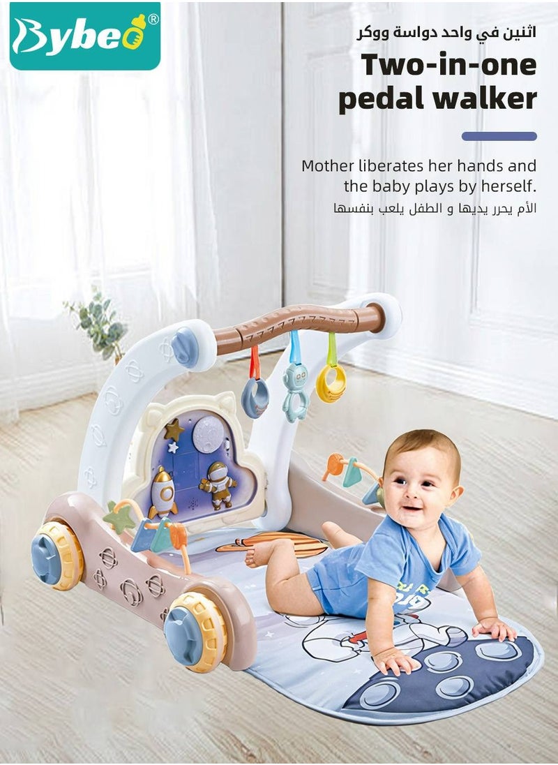 Bybeo - 4 In 1 Baby Playmat, Infant Play Piano Gym Activity Center With Walker, Learning Walking Stroller, Tummy Time Play Mat, Baby Walker Fitness Rack With Musical Keyboard And Toys - Image 1
