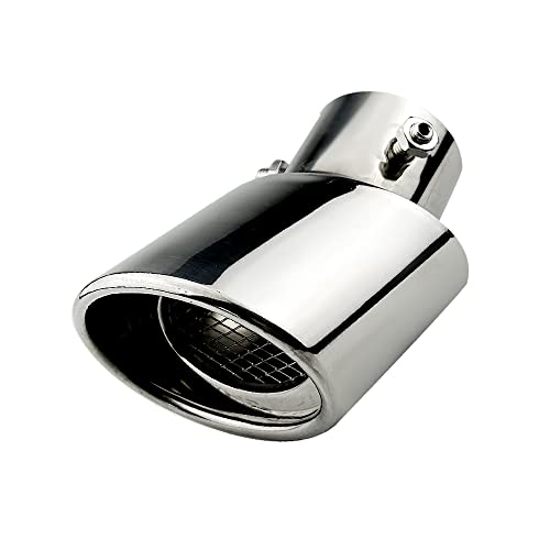 OtpOutopa Car Polished Stainless Steel Exhaust Tail Exterior Rear Tail Car Exhaust Pipe Flue Muffler Tip Pipe 63mm25 inch Inlet Tailpipe Auto Universal Accessories with Mesh CurvedSilver
