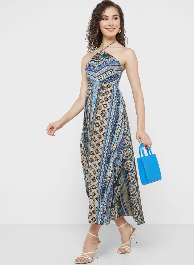 Ginger Printed Halter Maxi Dress