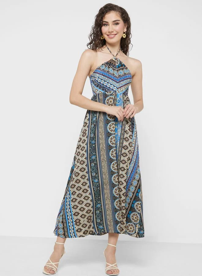 Ginger Printed Halter Maxi Dress