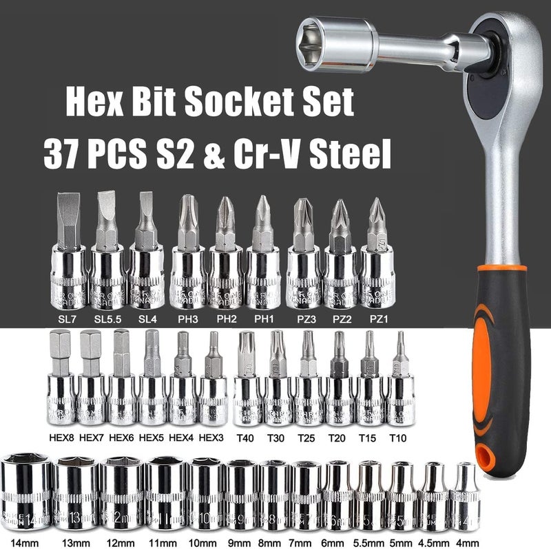 KBZONE 46 In 1 Pcs Tool Kit & Screwdriver and Socket Set,Hand Tool Kit Wrench Set Multi Purpose Combination Tool Case Precision Socket Set, Bike Tool Kit Set All Bike, Car Tool Kit Set (BLACK) - Image 2