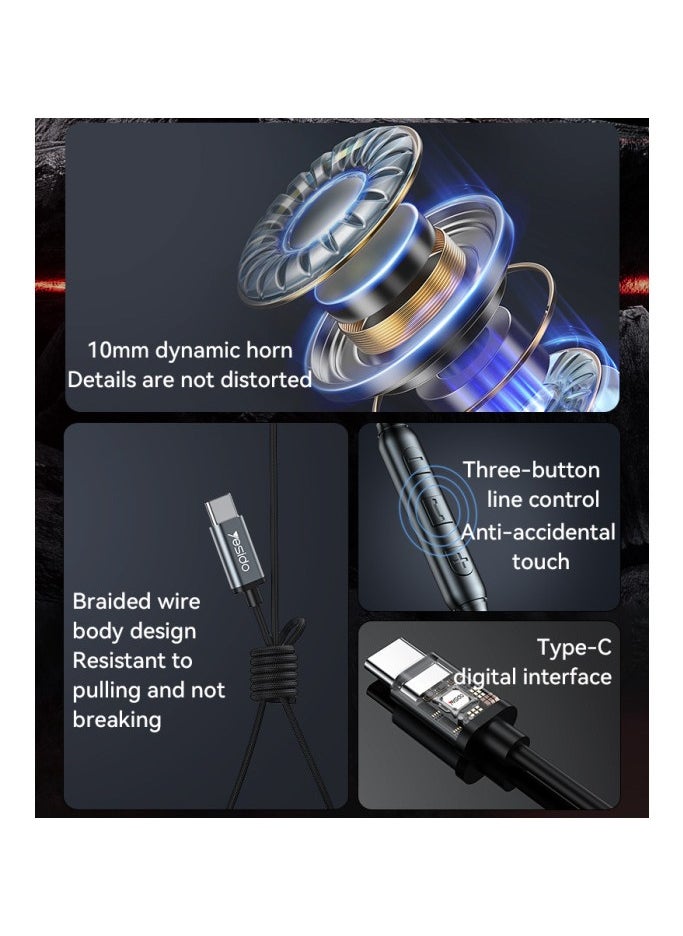 يسيدو - سماعات أذن سلكية Type-C USB-C داخل الأذن، الطول: 1.2 متر من يس اي دو اسود - Image 1