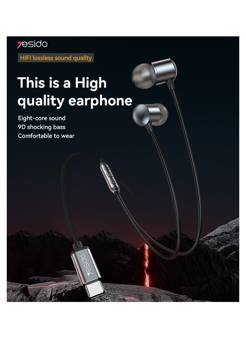 يسيدو - سماعات أذن سلكية Type-C USB-C داخل الأذن، الطول: 1.2 متر من يس اي دو اسود - Image 1