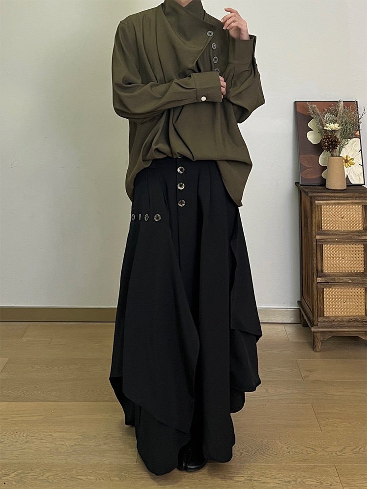 Niche Design Sense Yamamoto Style Dark Black Irregular Multi-Piece Wide-Leg Pants National Fashion New Chinese Style Fashionable Pants Skirt - Image 3
