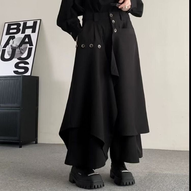Niche Design Sense Yamamoto Style Dark Black Irregular Multi-Piece Wide-Leg Pants National Fashion New Chinese Style Fashionable Pants Skirt - Image 1