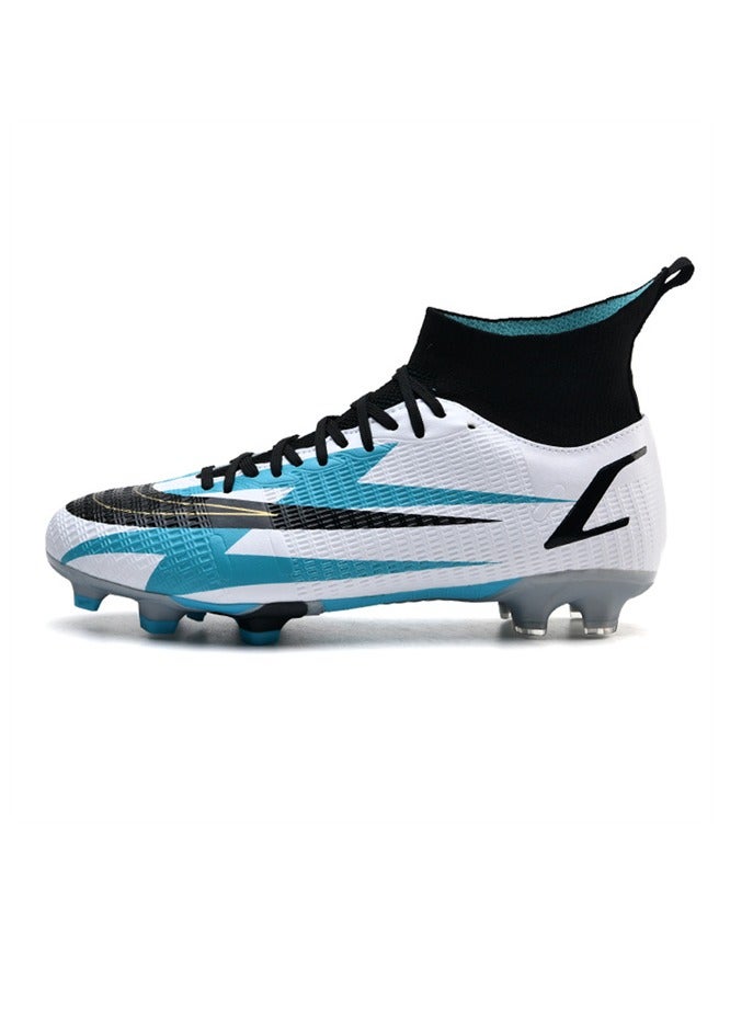 Youth high-top football shoes FG football shoes outdoor sports shoes men and women white blue black - Image 1