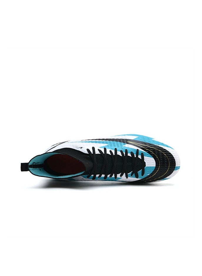 Youth high-top football shoes FG football shoes outdoor sports shoes men and women white blue black - Image 3