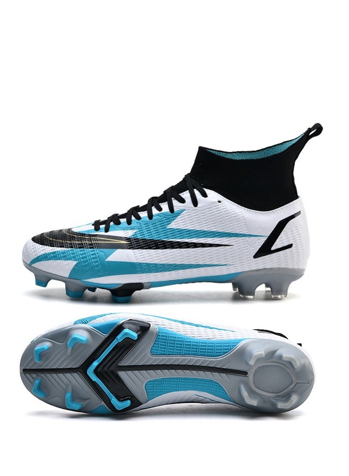 Youth high-top football shoes FG football shoes outdoor sports shoes men and women white blue black - Image 4