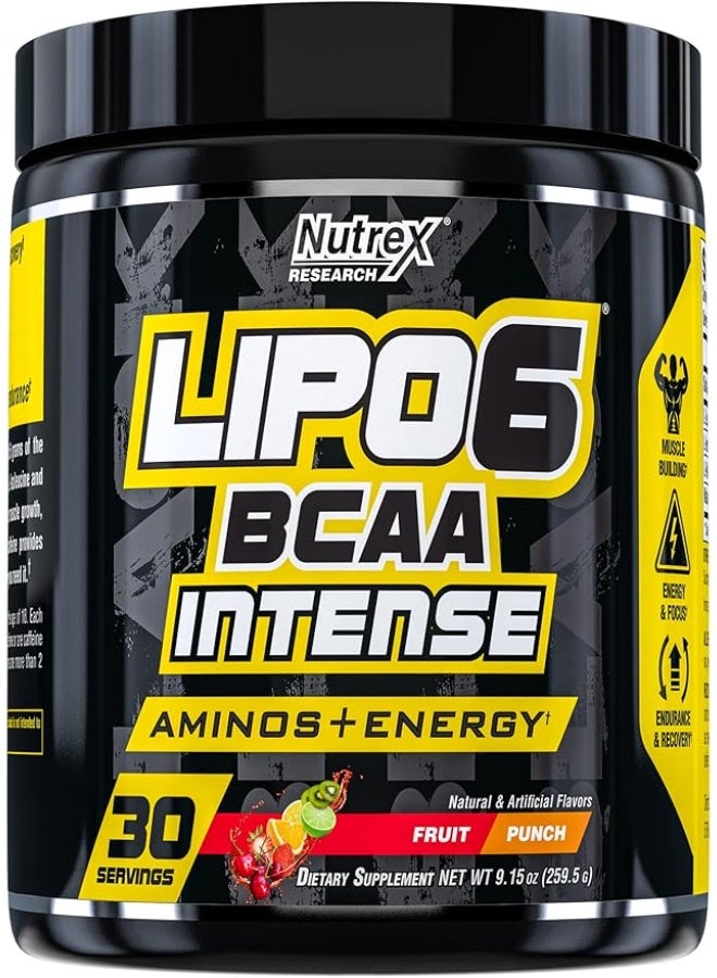 Nutrex Research Lipo 6 BCAA Intense Amino+Energy, Fruit Punch Flavor - 30 Servings - Image 1