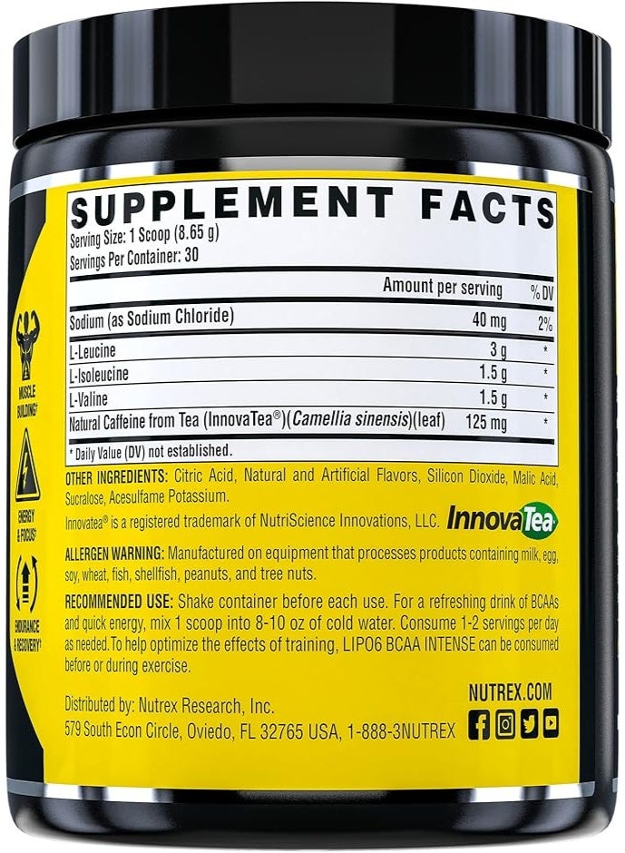 Nutrex Research Lipo 6 BCAA Intense Amino+Energy, Fruit Punch Flavor - 30 Servings - Image 4