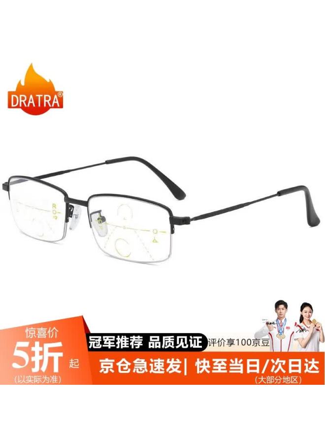 Dratra Blue Light Blocking Progressive Multifocal Reading Gl Uni Half-rim Square Frame For Presbyopia
