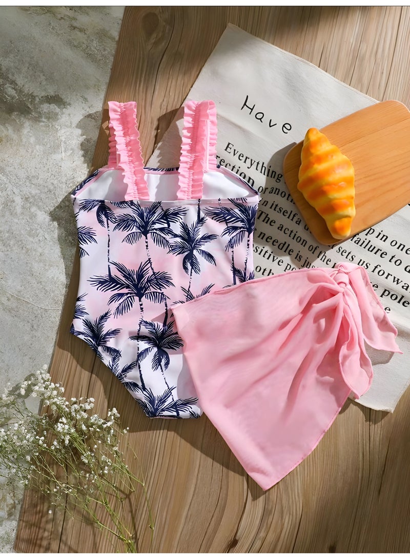 شي إن طقم سباحة من قطعة واحدة مطبوع عليه شجرة جوز الهند، من تصميم شي إن، مع غطاء. - Image 2