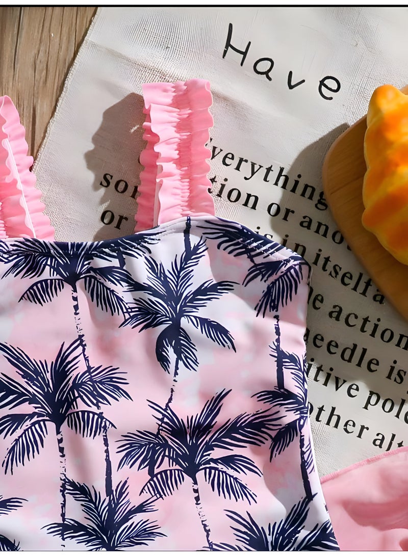 شي إن طقم سباحة من قطعة واحدة مطبوع عليه شجرة جوز الهند، من تصميم شي إن، مع غطاء. - Image 3