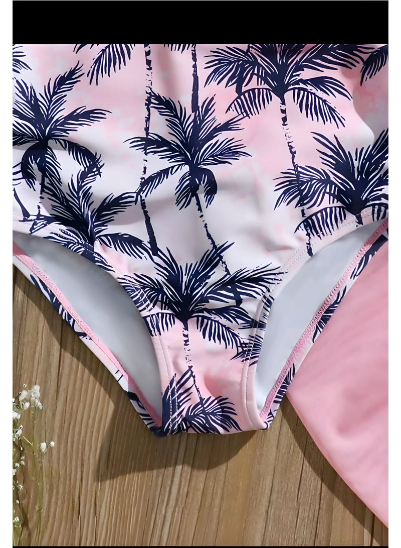 شي إن طقم سباحة من قطعة واحدة مطبوع عليه شجرة جوز الهند، من تصميم شي إن، مع غطاء. - Image 5