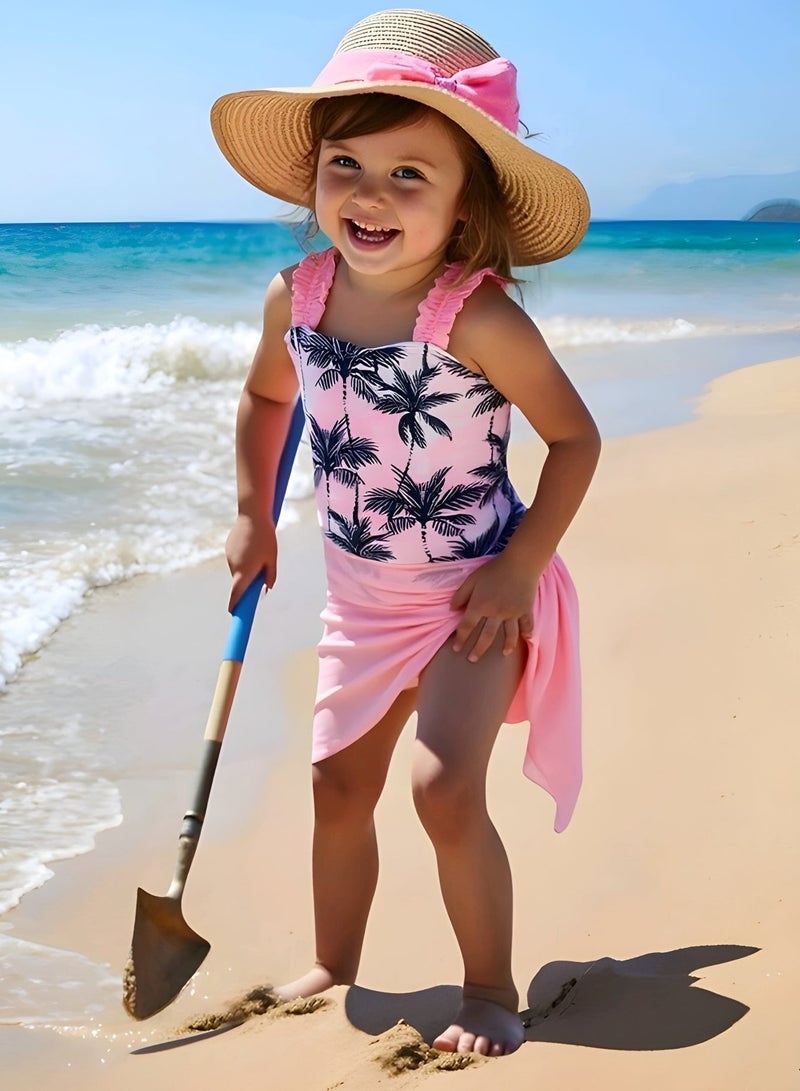 شي إن طقم سباحة من قطعة واحدة مطبوع عليه شجرة جوز الهند، من تصميم شي إن، مع غطاء. - Image 1