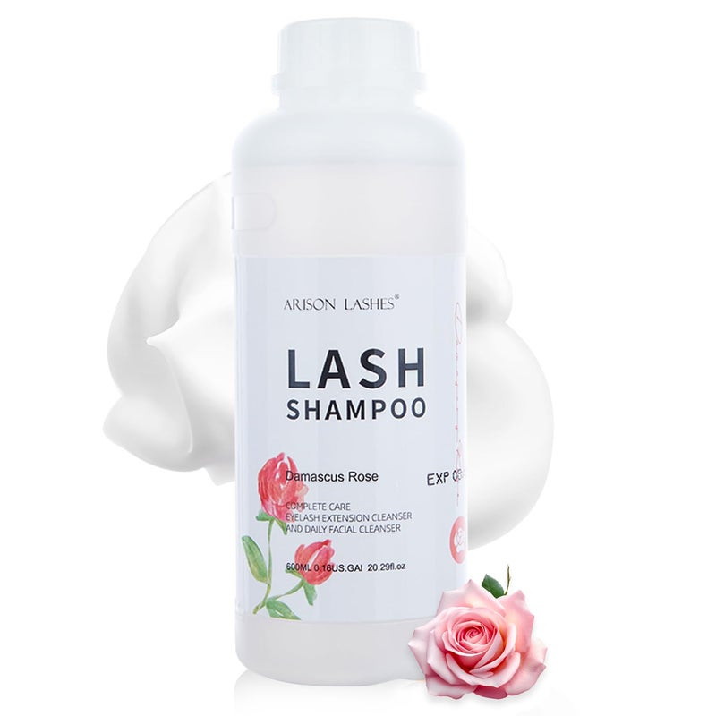 ARISON LASHES Arison Eyelash Eyelash Extension Shampoo 600ml / Eyelid Foaming Cleanser/Wash for Extensions and Natural Lashes/Paraben & Sulfate Free Safe Makeup & / Professional & Self Use (Rose)