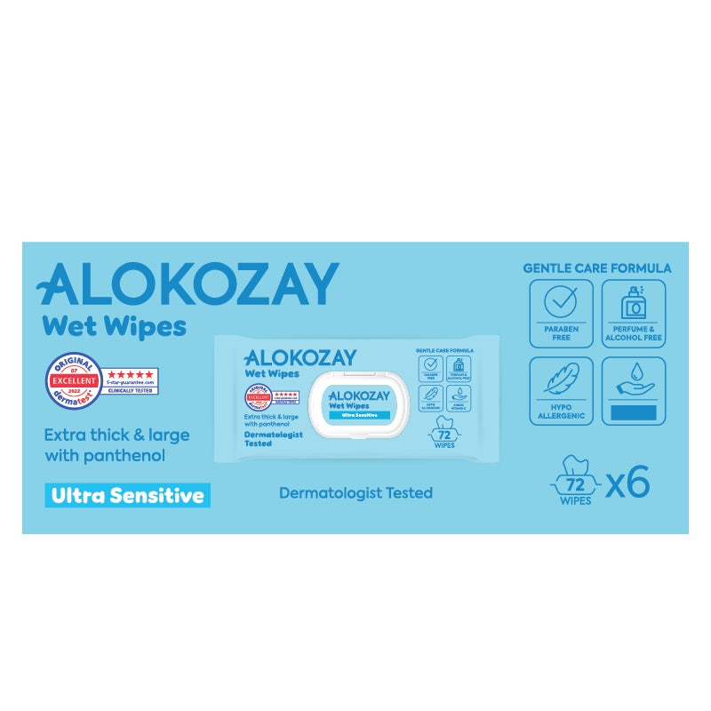 Alokozay Baby Wet Wipes Ultra-Sensitive Without Perfume 6 x 72 Wipes - Image 1