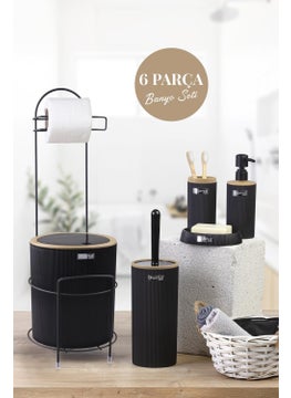 ‎okyanus Home Black Round Mina Due Spare Toilet Paper Holder and 6 Piece Bathroom Set  - Image 1