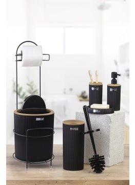 ‎okyanus Home Black Round Mina Due Spare Toilet Paper Holder and 6 Piece Bathroom Set  - Image 2