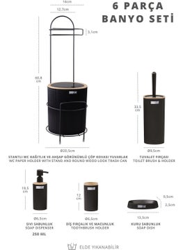 ‎okyanus Home Black Round Mina Due Spare Toilet Paper Holder and 6 Piece Bathroom Set  - Image 4