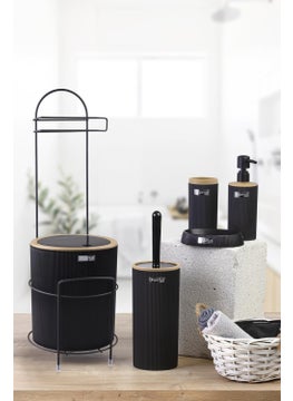 ‎okyanus Home Black Round Mina Due Spare Toilet Paper Holder and 6 Piece Bathroom Set  - Image 3