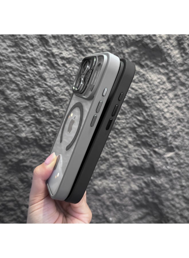 Metal Bracket Phone Case for iPhone 17 Pro Max - Magnetic Wireless Charging - Acrylic Silicone - With Camera Protection Lens - Black - Image 3
