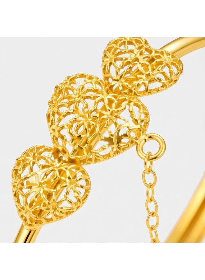 BAFLEH JEWELLERY Elegant Yellow Gold Filigree Heart Trio Baby Kada with Attached Chain Ring  Bafleh Jewellery - Image 5