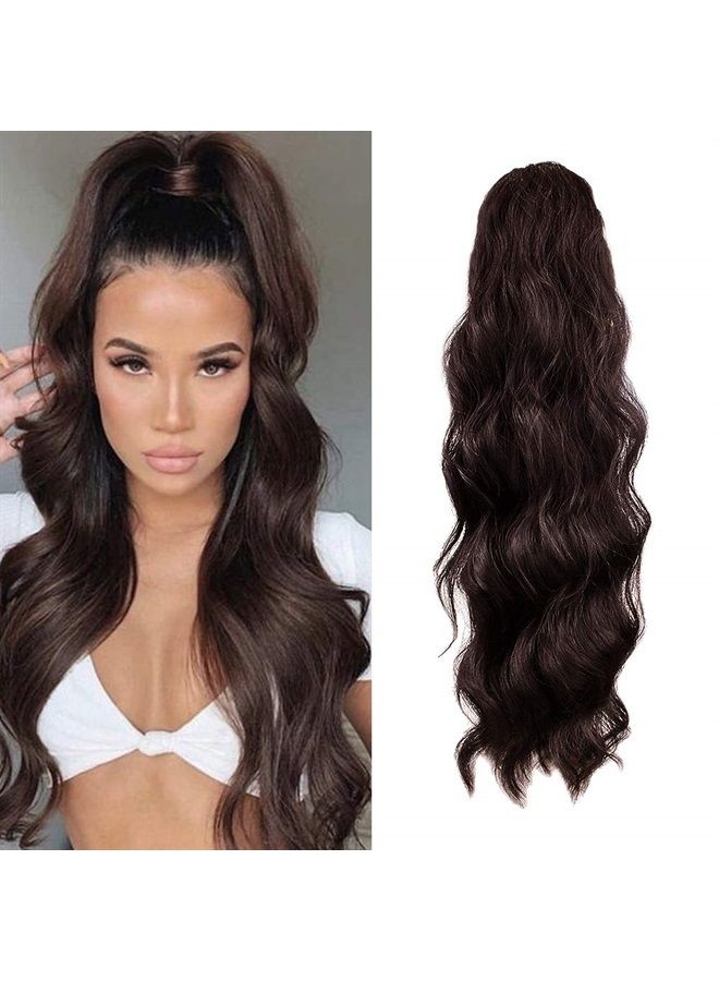 KETHBE 24 Inch Long Body Wave Ponytail hair Extension Synthetic Heat Resistant Wrap Around Drawstring Curly Wavy Ponytail Hairpieces for Women (4#)  - Image 1