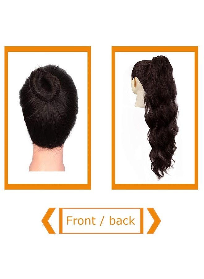 KETHBE 24 Inch Long Body Wave Ponytail hair Extension Synthetic Heat Resistant Wrap Around Drawstring Curly Wavy Ponytail Hairpieces for Women (4#)  - Image 4