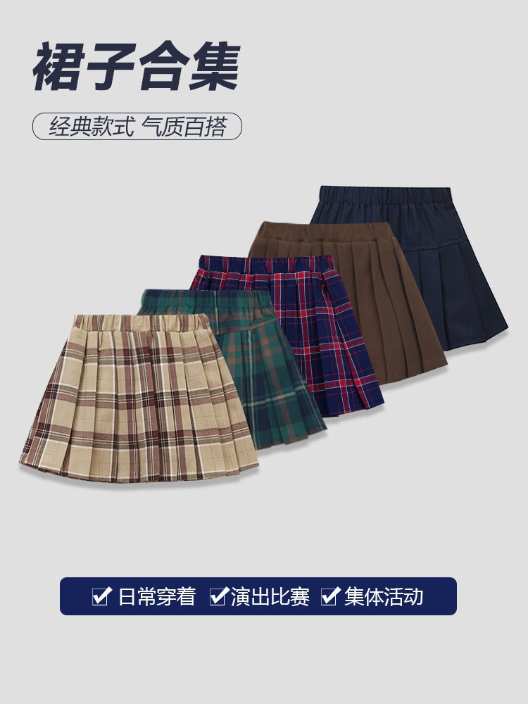 Children'S School Uniform Skirt Girls' Short Skirt Navy Blue School Uniform Skirt Anti-Glare Pleated Skirt Cotton Student Dress - Image 2