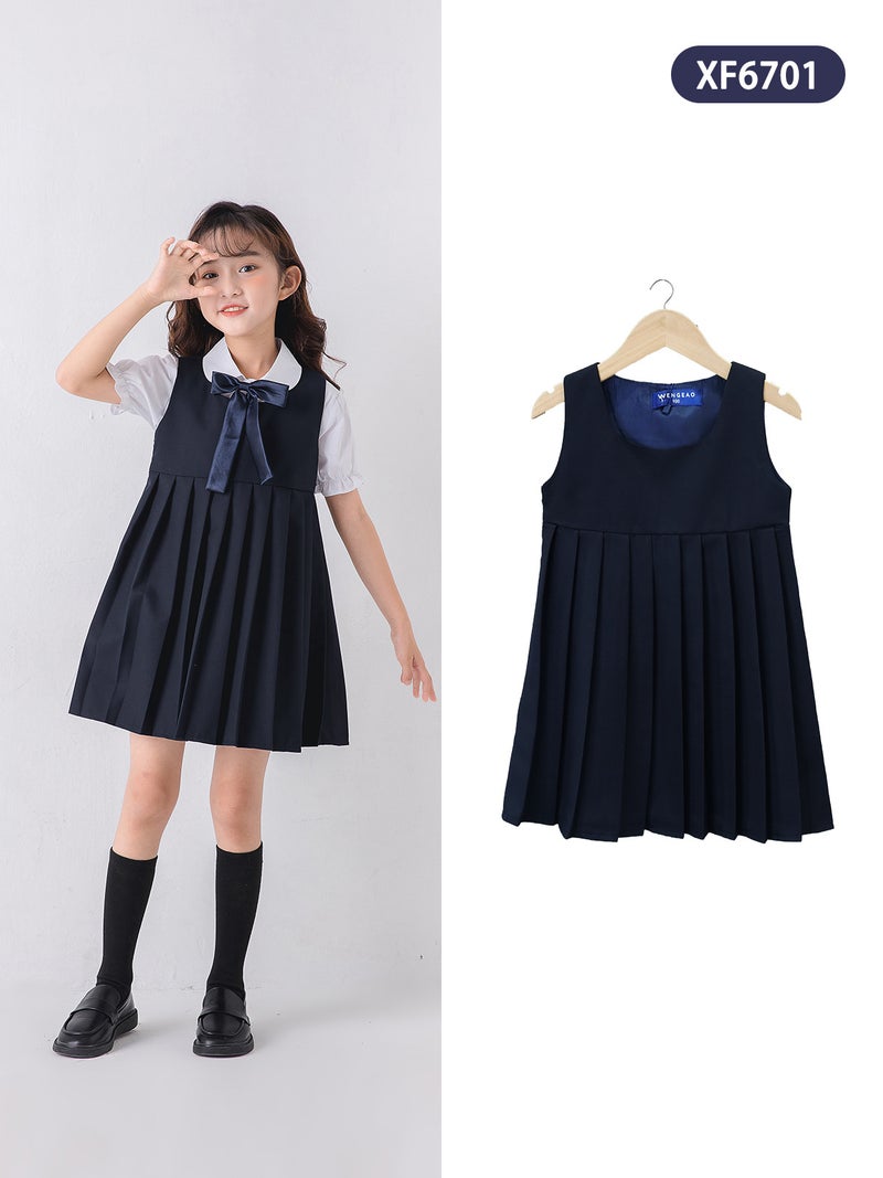 Children'S School Uniform Skirt Girls' Short Skirt Navy Blue School Uniform Skirt Anti-Glare Pleated Skirt Cotton Student Dress - Image 3