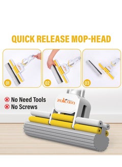 Zalcoon PVA Sponge Mop, Telescopic Handle Quadruple Roller| 1 Extra Super Absorbent PVA Sponge Refill | Household Cleaning Tool |Best for Kitchen, Tiles, Multi-Surface Hard Floor (1+1)  - Image 2