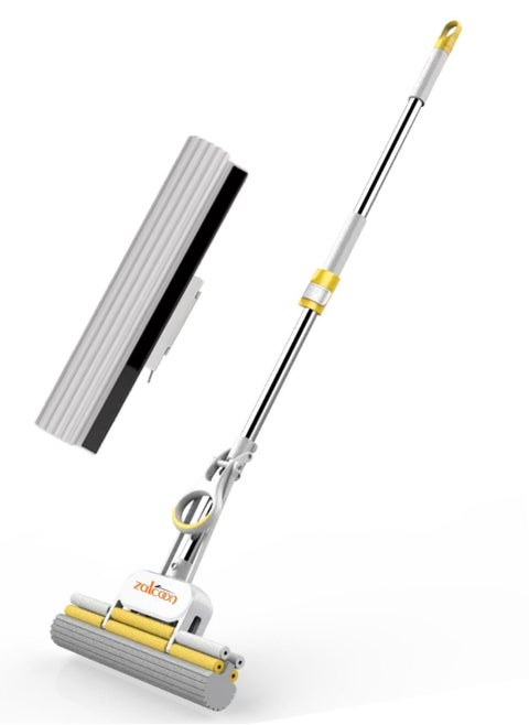 PVA Sponge Mop, Telescopic Handle Quadruple Roller| 1 Extra Super Absorbent PVA Sponge Refill | Household Cleaning Tool |Best for Kitchen, Tiles, Multi-Surface Hard Floor (1+1)