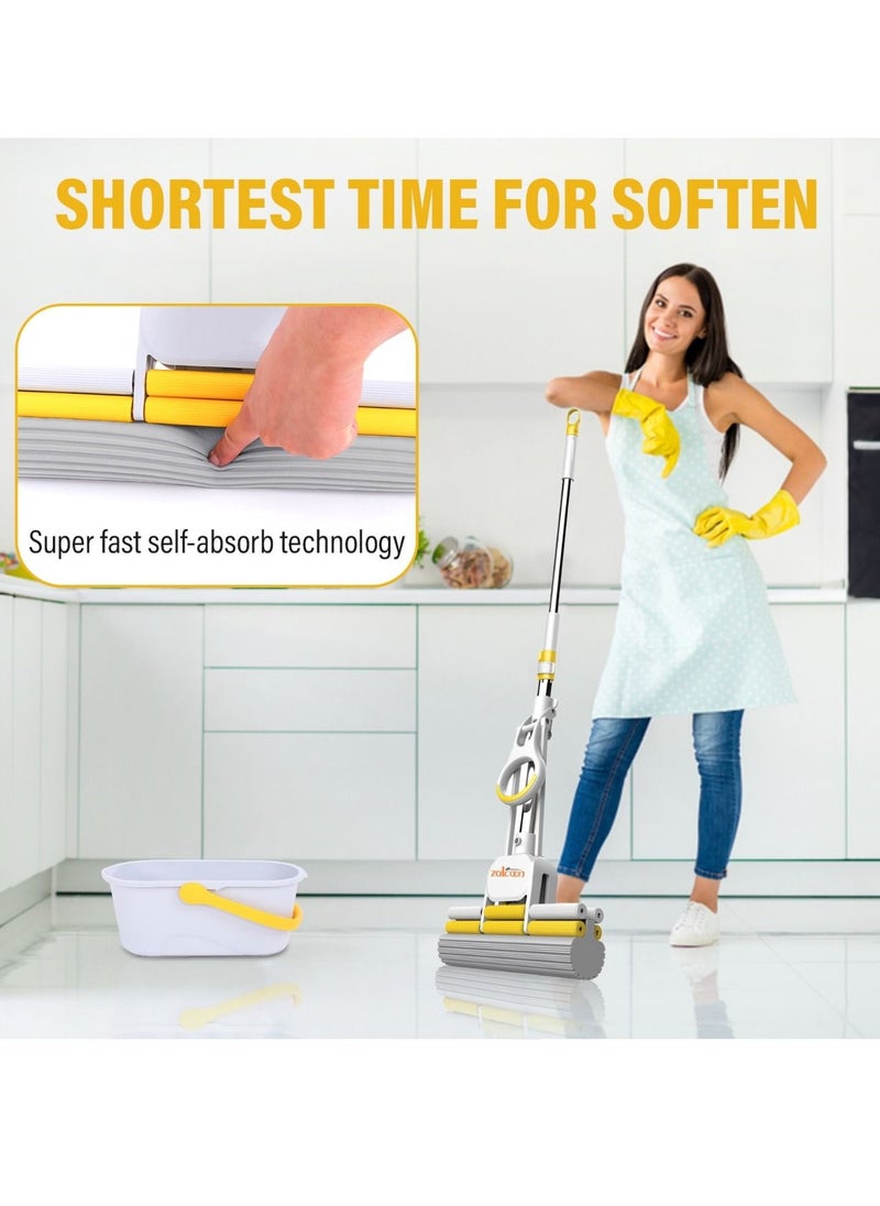Zalcoon - PVA Sponge Mop, Telescopic Handle Quadruple Roller| 1 Extra Super Absorbent PVA Sponge Refill | Household Cleaning Tool |Best for Kitchen, Tiles, Multi-Surface Hard Floor (1+1) - Image 1