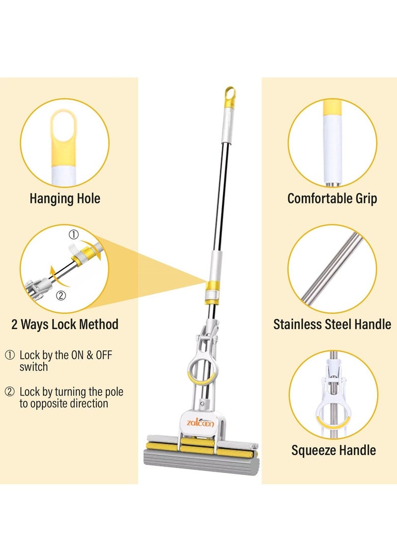 Zalcoon - PVA Sponge Mop, Telescopic Handle Quadruple Roller| 1 Extra Super Absorbent PVA Sponge Refill | Household Cleaning Tool |Best for Kitchen, Tiles, Multi-Surface Hard Floor (1+1) - Image 1