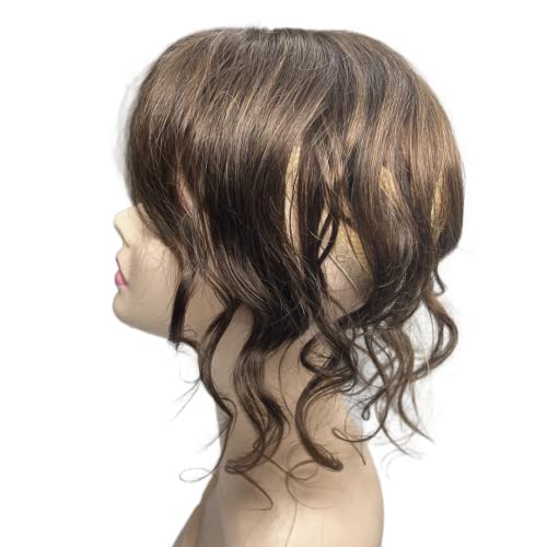 14inch Body Wave Human Hair Bangs Wavy Human Hair Toppers Clip In Hair Fringe Hairpieces Natural Brazilian Remy Hair Extensions Light Brown