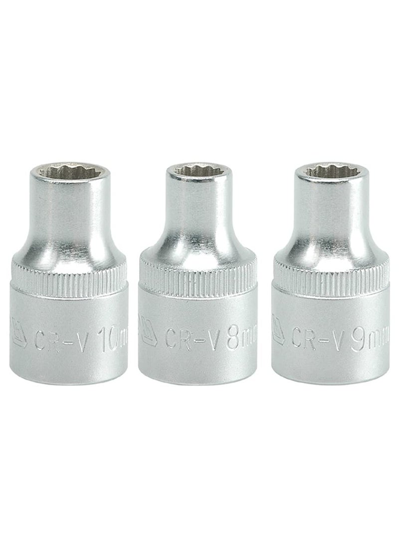 Yato Yato combo Set of 3 BiHexagonal Sockets YT12708mm YT12719mm YT127210mm with length of 38mm and 12 inch drive made of chromium VanadiumPack of 3  - Image 1