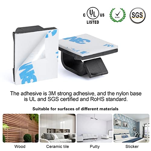 XHF 3/4” Adhesive Cable Wire Clips Black 60pcs, Cable Staples Outdoor Cable Management Wire Organizer Cord Holder for Under Desk, Car, Wall, TV PC Ethernet Cable - Image 3