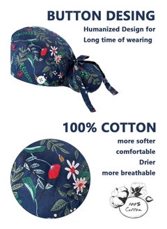 Generic Pack of 3 Surgical Caps for Female and Male  Cotton Nursing Cap  Working Cap Adjustable Cotton Working Hats Sweatband Cotton Ponytail Holder  Long Hair Head Covers Hair Caps Nurse hat with buttons  - Image 2