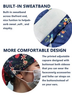Generic Pack of 3 Surgical Caps for Female and Male  Cotton Nursing Cap  Working Cap Adjustable Cotton Working Hats Sweatband Cotton Ponytail Holder  Long Hair Head Covers Hair Caps Nurse hat with buttons  - Image 3