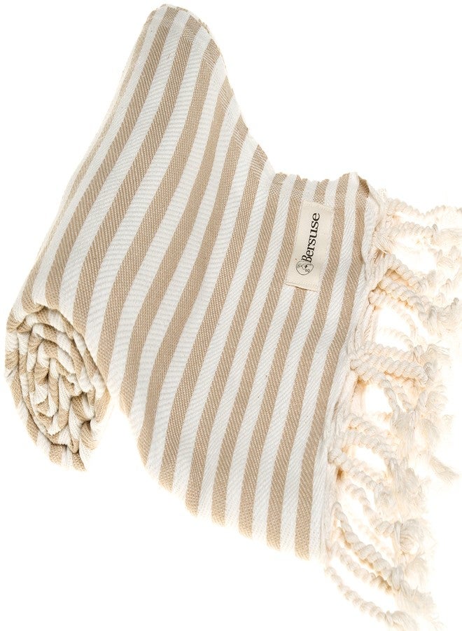 Bersuse 100% Cotton Malibu Turkish Towel - 37x70 Inches, Beige - Image 1