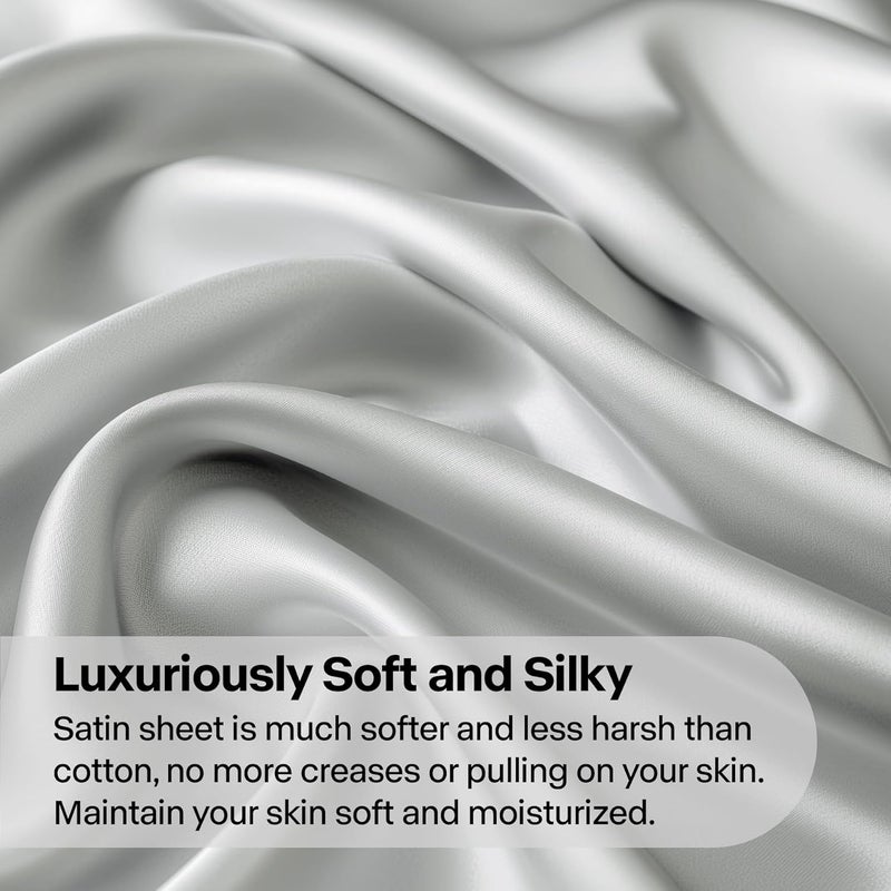 BEDELITE Satin Bed Sheet Set for Double Bed, Luxurious, Soft, Gray, Silky, for Hair and Skin, Similar to Silk, 3-Piece Bedding Set with 1 Deep Fitted Sheet, 1 Bed Sheet and 1 Pillowcase - Image 3