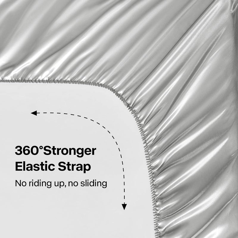 BEDELITE Satin Bed Sheet Set for Double Bed, Luxurious, Soft, Gray, Silky, for Hair and Skin, Similar to Silk, 3-Piece Bedding Set with 1 Deep Fitted Sheet, 1 Bed Sheet and 1 Pillowcase - Image 4
