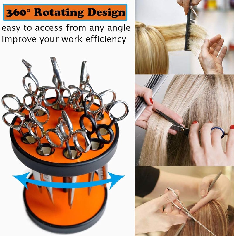XDONEF Rotating Scissor Holder for Hairdressers Wooden Shear Holder for Stylist Scissors Storage Rack Salon Tool Holder Barber Station Organizer for 10 Hair Cutting Scissors Combs Clips Black - Image 2