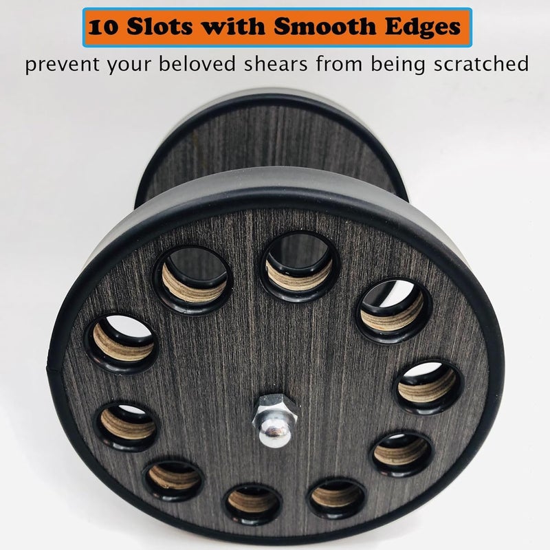 XDONEF Rotating Scissor Holder for Hairdressers Wooden Shear Holder for Stylist Scissors Storage Rack Salon Tool Holder Barber Station Organizer for 10 Hair Cutting Scissors Combs Clips Black - Image 4