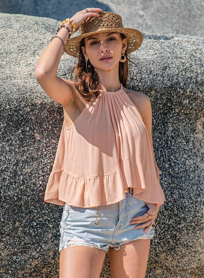 Take Two Take Two Gathered Halter Neck Peplum Top