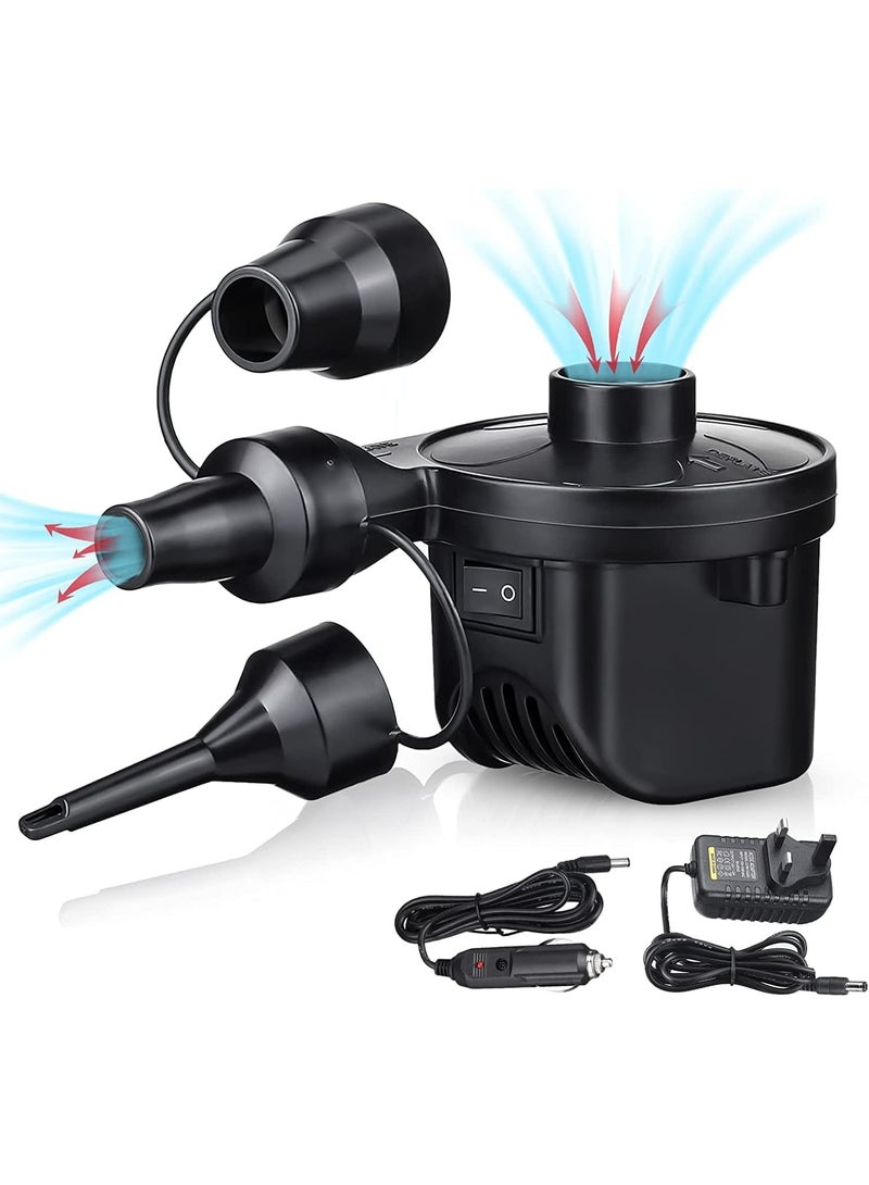 HOOKOR Electric Air Pump,Home/Car Use Airbed Pump,Quick Electric Air Pump with 3 Nozzles for Inflator/Deflator Pumps for Outdoor Camping, Inflatable Cushions, Air Mattress Beds, Boats,Raft,Pool - Image 1