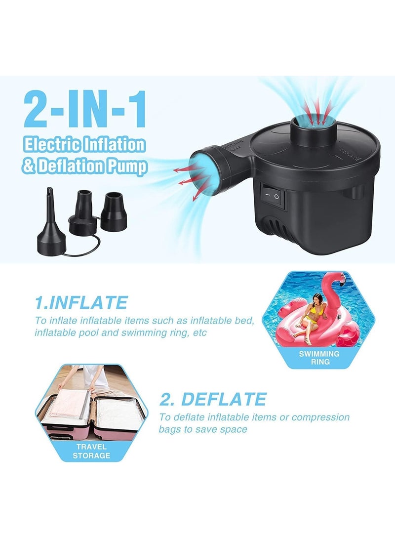 HOOKOR Electric Air Pump,Home/Car Use Airbed Pump,Quick Electric Air Pump with 3 Nozzles for Inflator/Deflator Pumps for Outdoor Camping, Inflatable Cushions, Air Mattress Beds, Boats,Raft,Pool - Image 4
