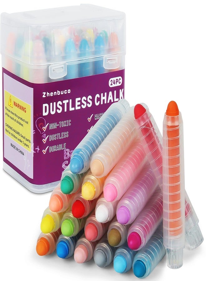 Zhenbuco Sidewalk Chalk for Kids - 24 PCS Colored Non-Toxic Twistable Easter Dustless Chalk with Holder, Dust-free Washable Toddler Chalk for Chalkboard Drawing Writing (Plastic Box-Packed) - Image 1