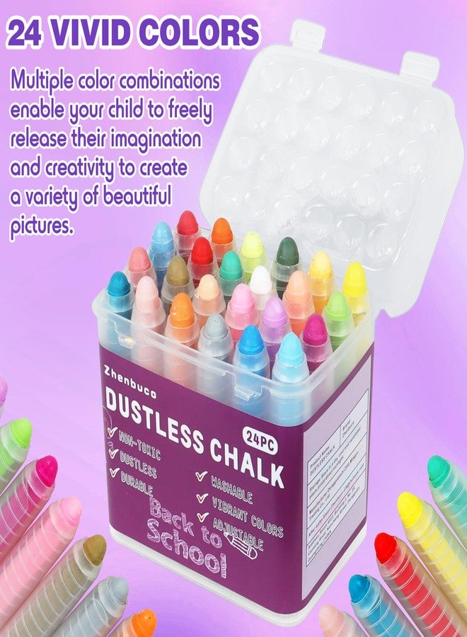 Zhenbuco Sidewalk Chalk for Kids - 24 PCS Colored Non-Toxic Twistable Easter Dustless Chalk with Holder, Dust-free Washable Toddler Chalk for Chalkboard Drawing Writing (Plastic Box-Packed) - Image 2